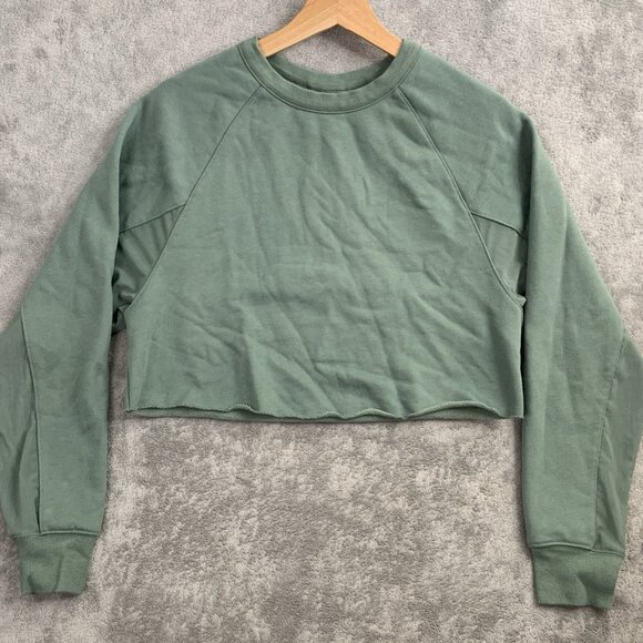 Alo Transcend Cutout Pullover Sweatshirt Womens Small Moss Green Vented Crop Gym - Picture 5 of 9